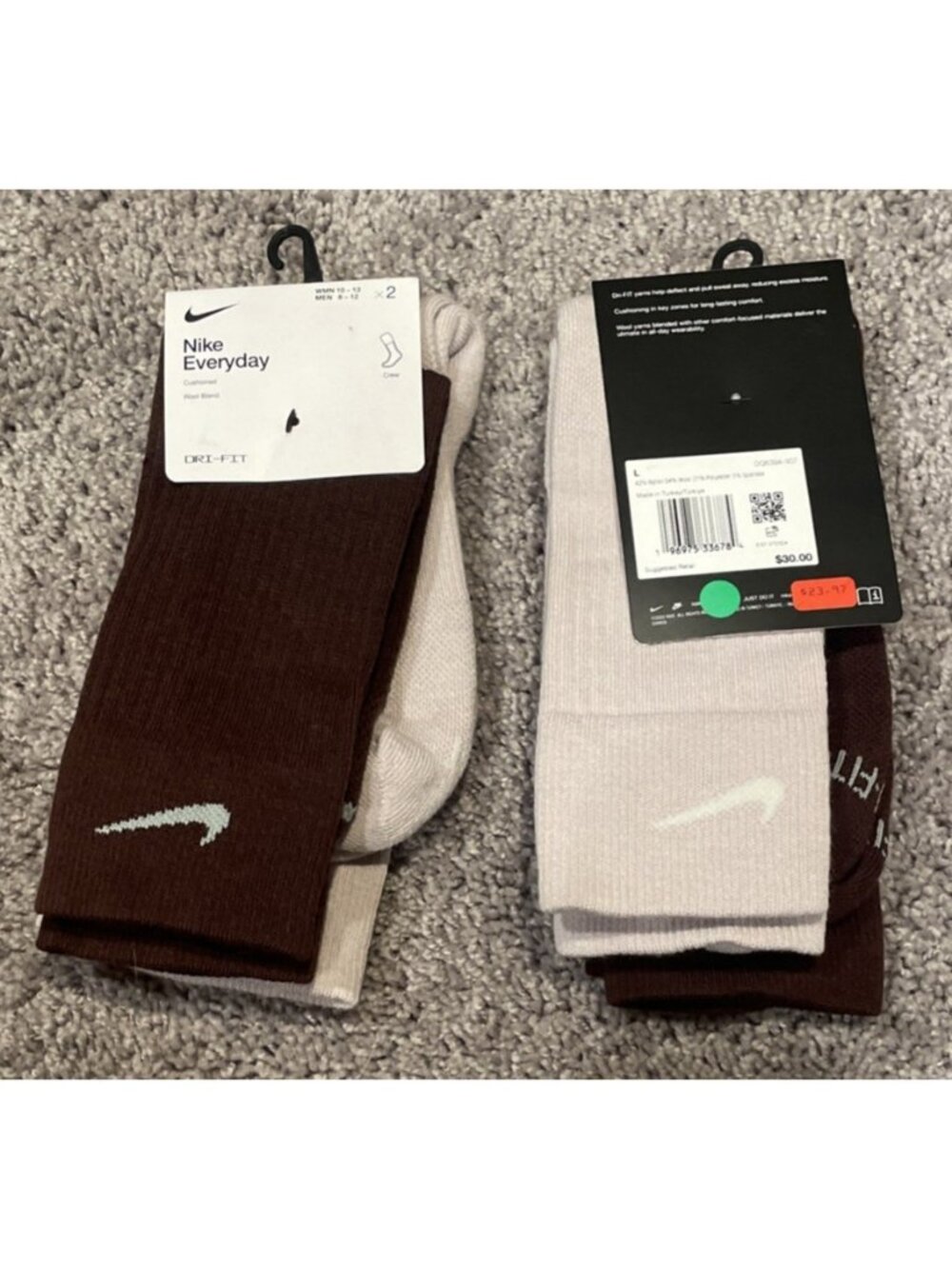 4 Pairs- Nike Everyday Plus Crew Socks - Color: Maroon/Pink | Size: L W 10-13